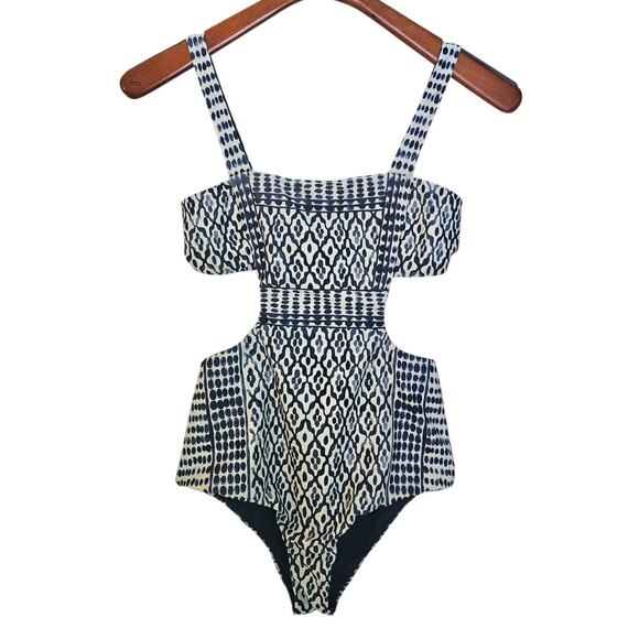 Mara Hoffman Listello Blue & White Mina Bandeau Cutout One Piece Swimsuit - Picture 4 of 7